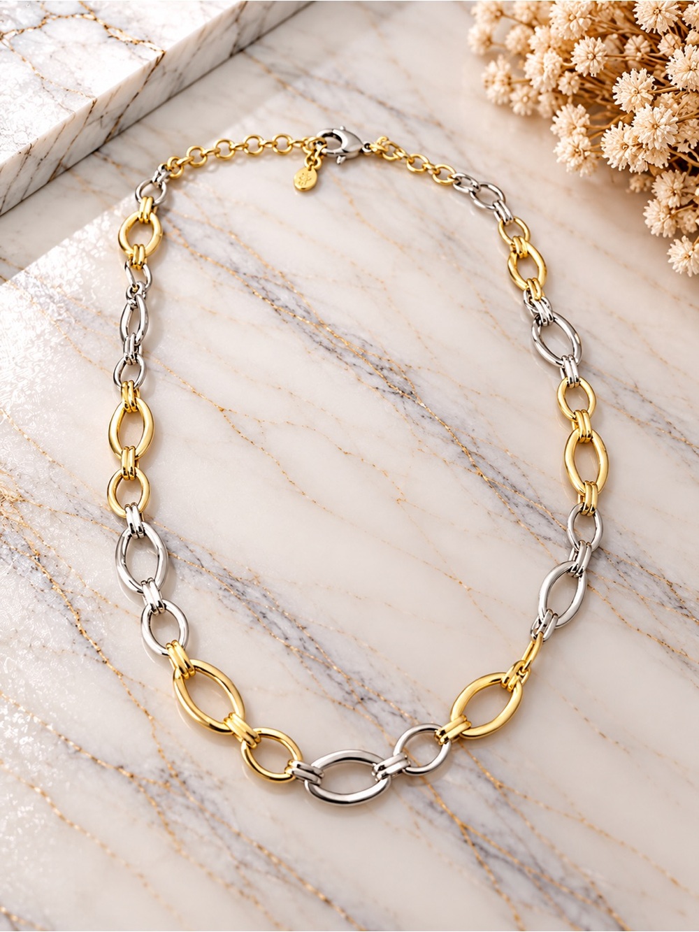 Two-Tone Goldfilled ,Gold and Silver Link Necklace - Women Jewelry